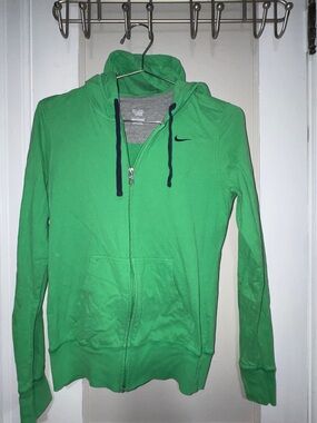 Nike Kelly green zip -up fitted Hoodie Navy Drawstrings Med